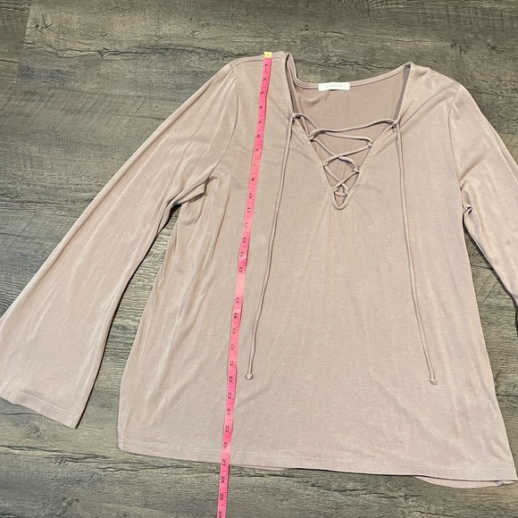 Mauve Bat Wing Criss Cross V Neck Long Sleeve Shirt Blouse - Picture 4 of 9